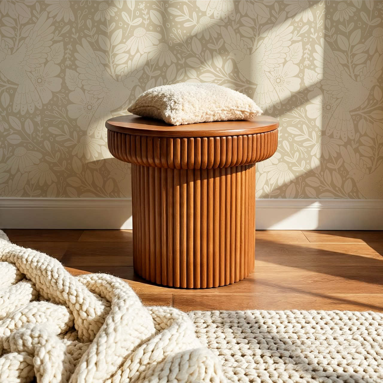 Fae Doves Beige Wallpaper