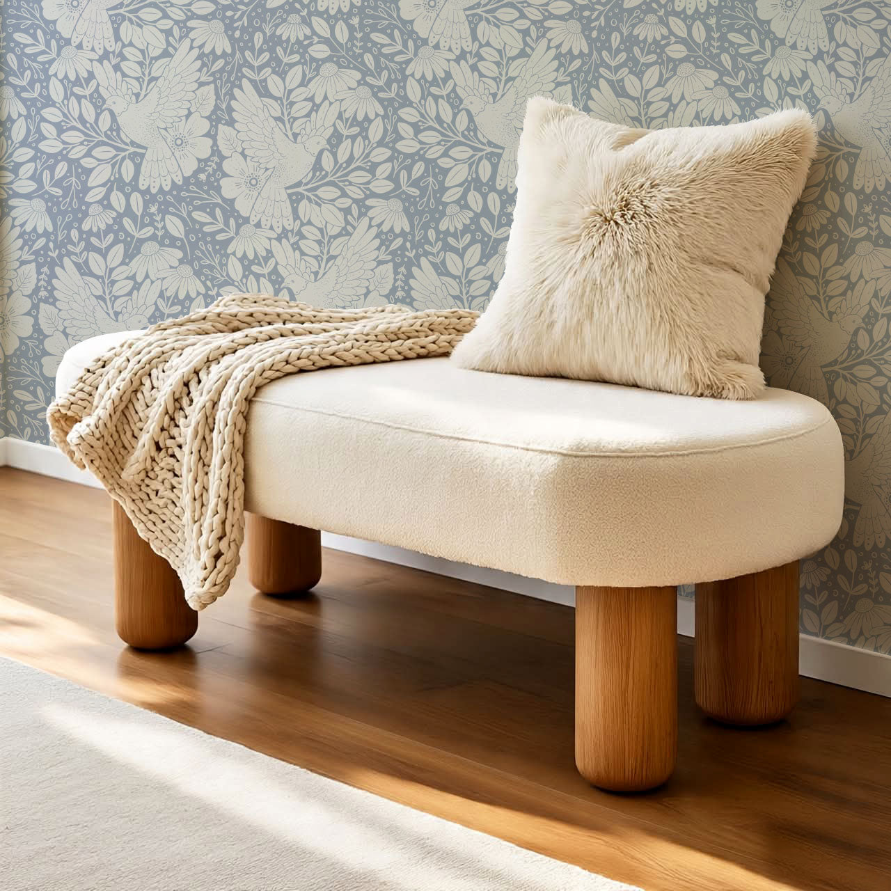 Fae Doves French Blue Wallpaper