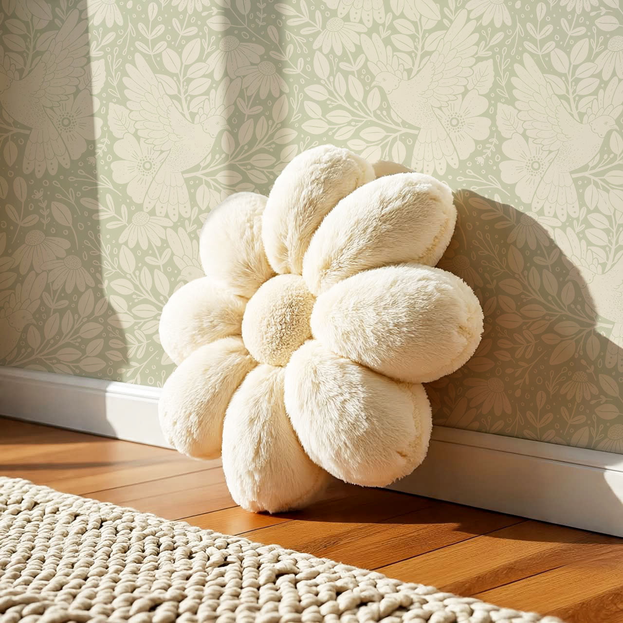 Fae Doves Cream Soft Green Wallpaper