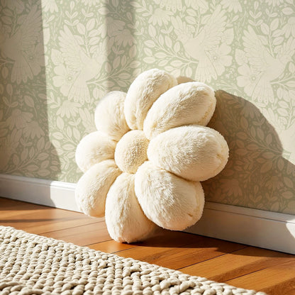 Fae Doves Cream Soft Green Wallpaper