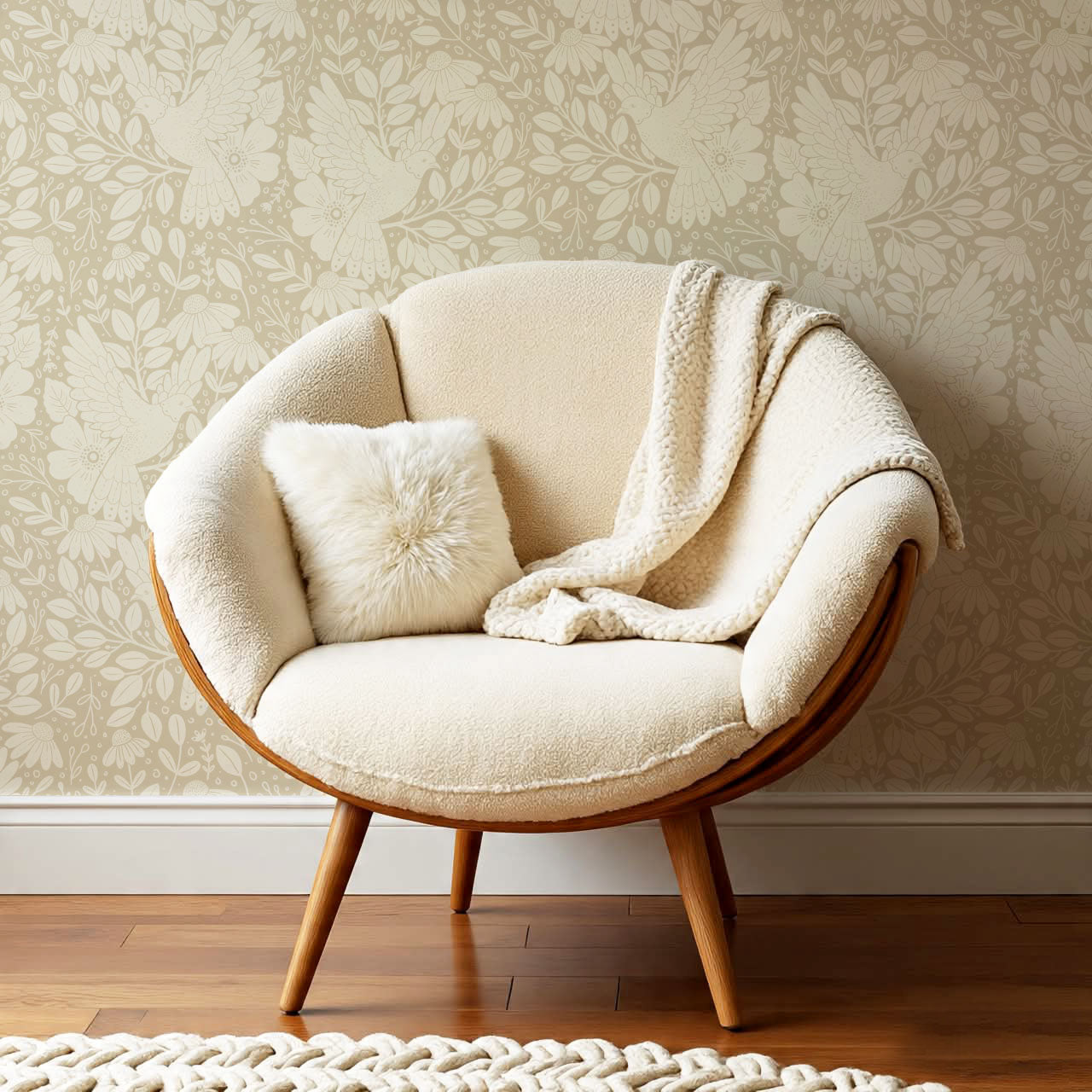 Fae Doves Beige Wallpaper