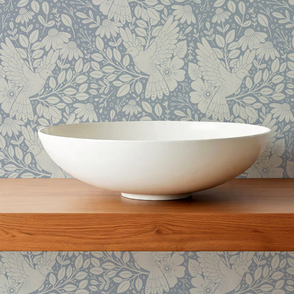 Fae Doves French Blue Wallpaper