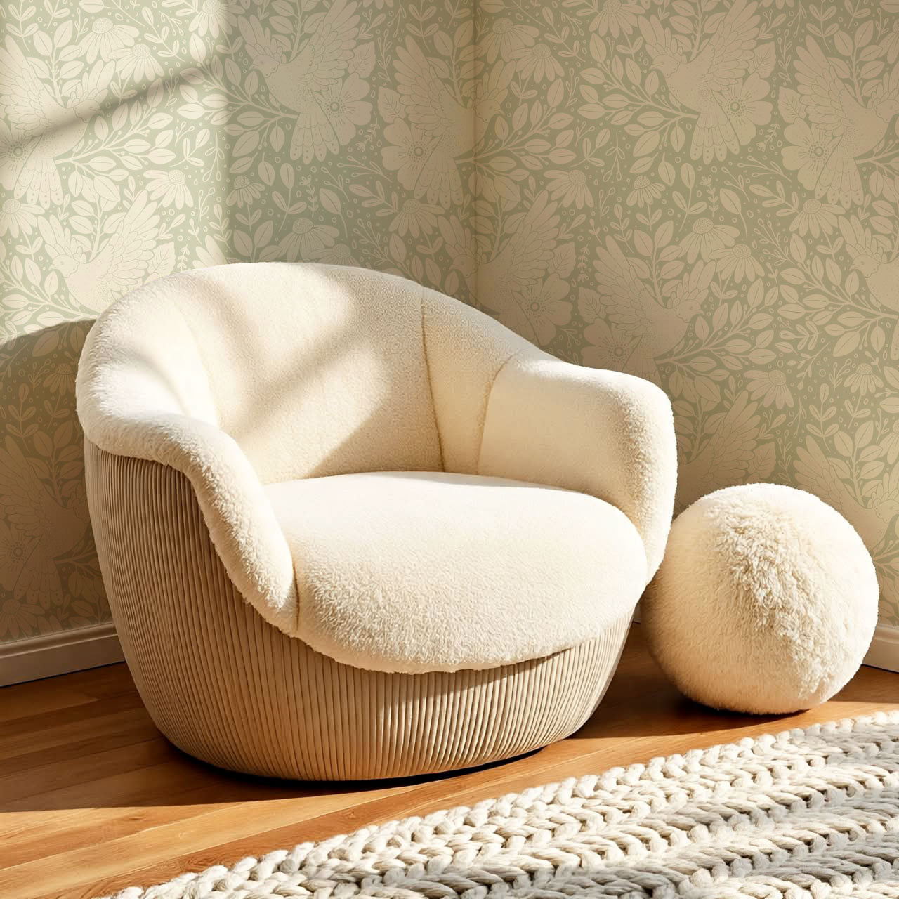 Fae Doves Cream Soft Green Wallpaper
