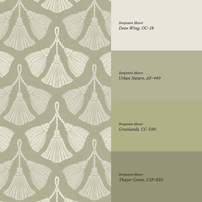 Fantasia Tassel Laurel Green Wallpaper