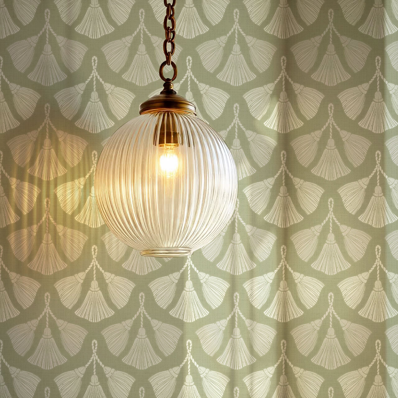 Fantasia Tassel Laurel Green Wallpaper