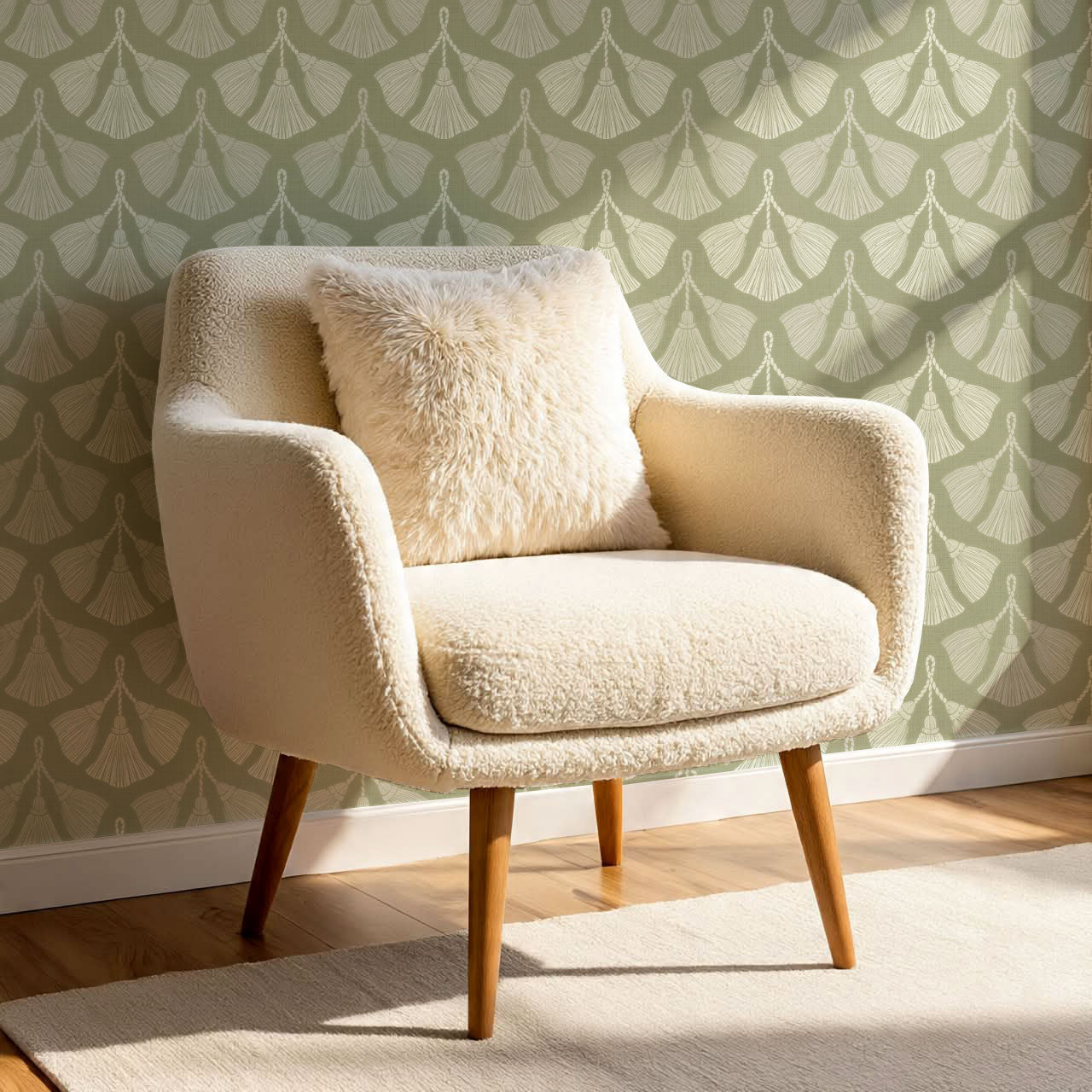 Fantasia Tassel Laurel Green Wallpaper