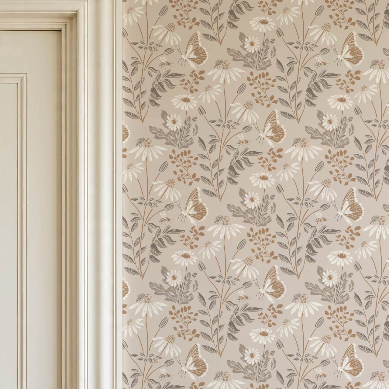 Faye Flutterby Latte Wallpaper