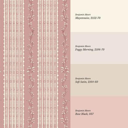 Feliciana Ticking Stripes Berry Rose Ivory Wallpaper