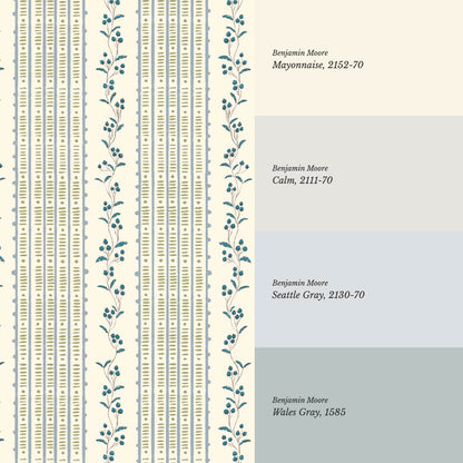 Feliciana Ticking Stripes French Blue Ivory Wallpaper