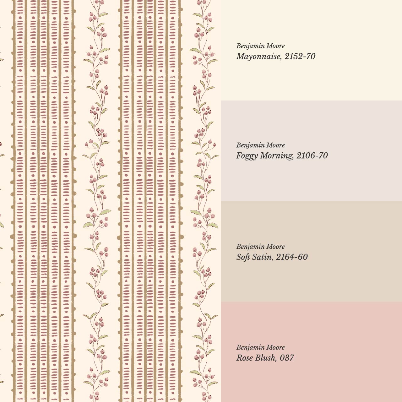 Feliciana Ticking Stripes Cream Rose Wallpaper
