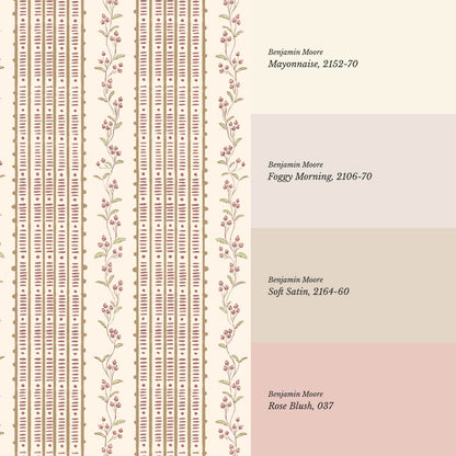 Feliciana Ticking Stripes Cream Rose Wallpaper
