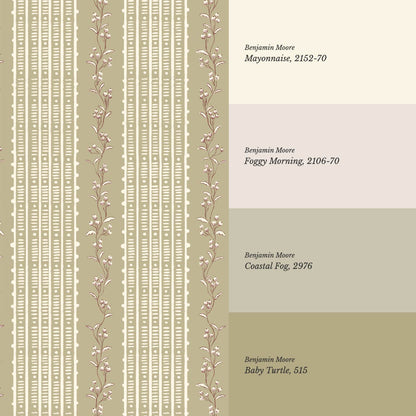 Feliciana Ticking Stripes Olive Cream Wallpaper