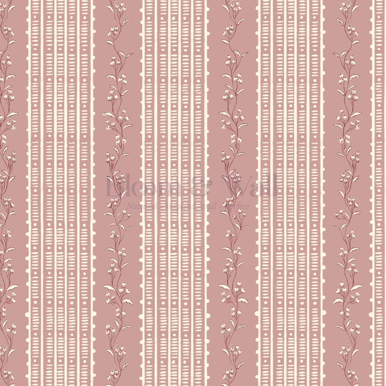 Feliciana Ticking Stripes Berry Rose Ivory Wallpaper