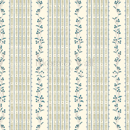 Feliciana Ticking Stripes French Blue Ivory Wallpaper