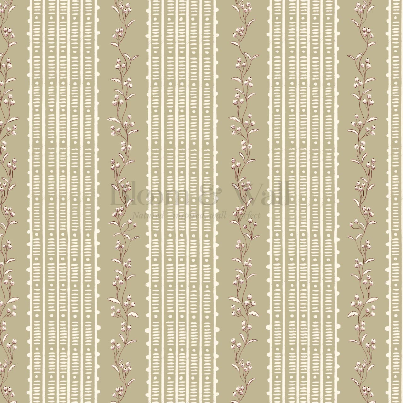 Feliciana Ticking Stripes Olive Cream Wallpaper