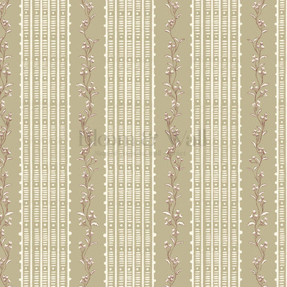 Feliciana Ticking Stripes Olive Cream Wallpaper
