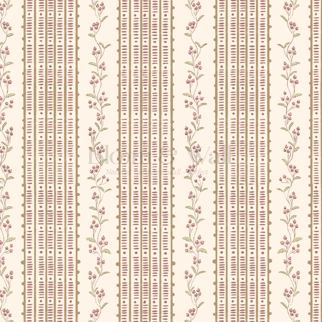 Feliciana Ticking Stripes Cream Rose Wallpaper