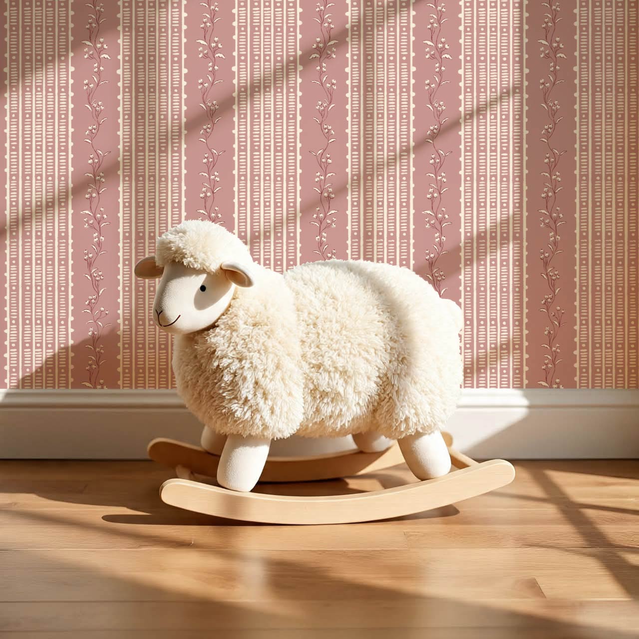 Feliciana Ticking Stripes Berry Rose Ivory Wallpaper