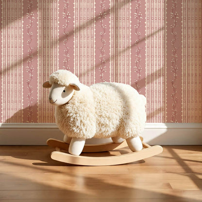 Feliciana Ticking Stripes Berry Rose Ivory Wallpaper