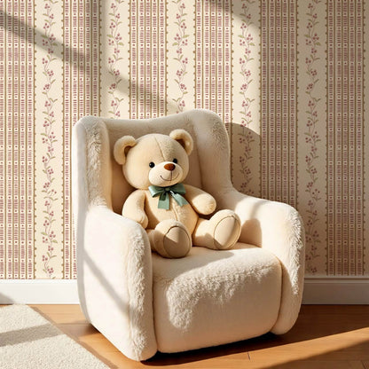 Feliciana Ticking Stripes Cream Rose Wallpaper