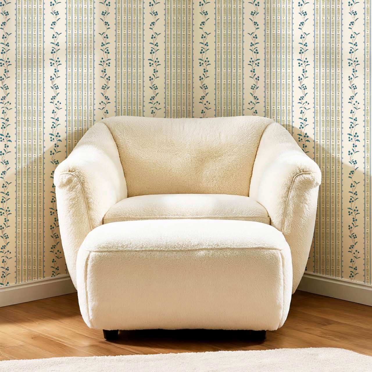Feliciana Ticking Stripes French Blue Ivory Wallpaper