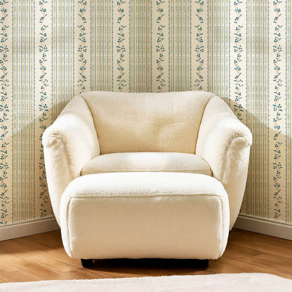 Feliciana Ticking Stripes French Blue Ivory Wallpaper