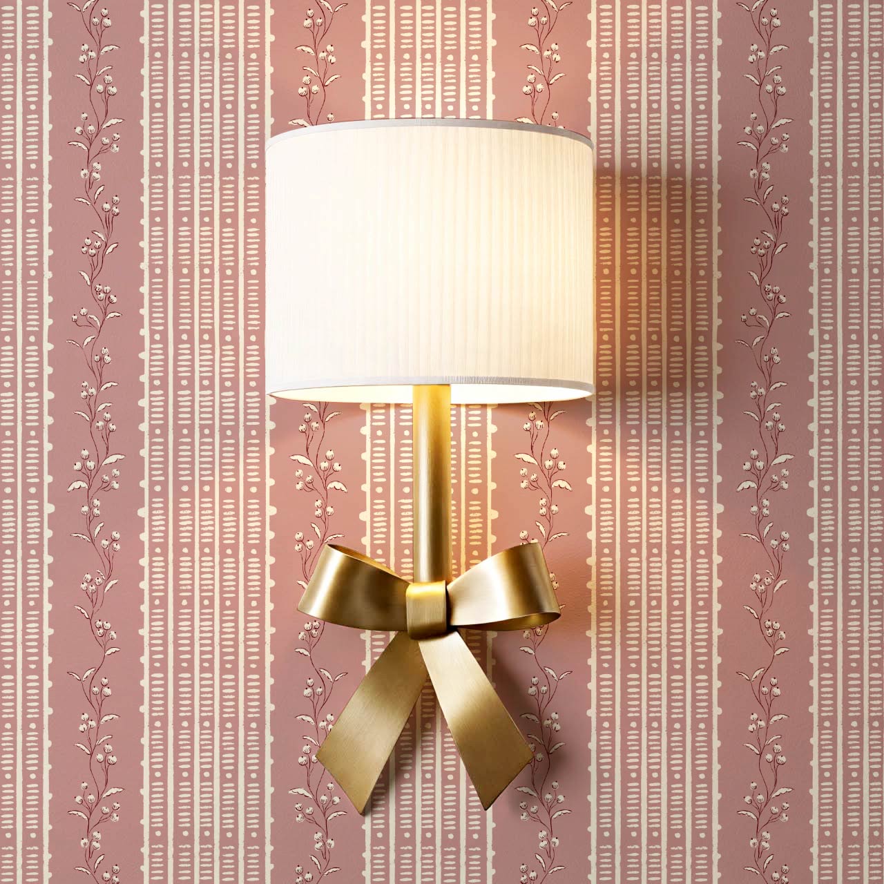 Feliciana Ticking Stripes Berry Rose Ivory Wallpaper