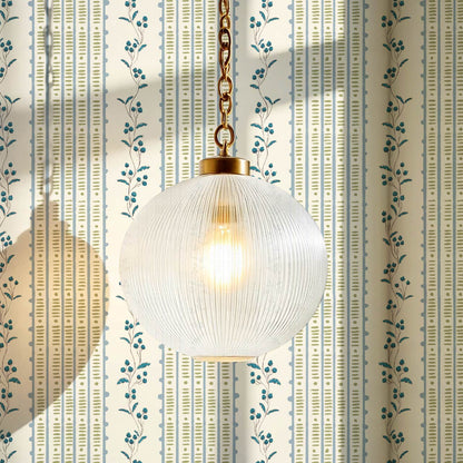Feliciana Ticking Stripes French Blue Ivory Wallpaper