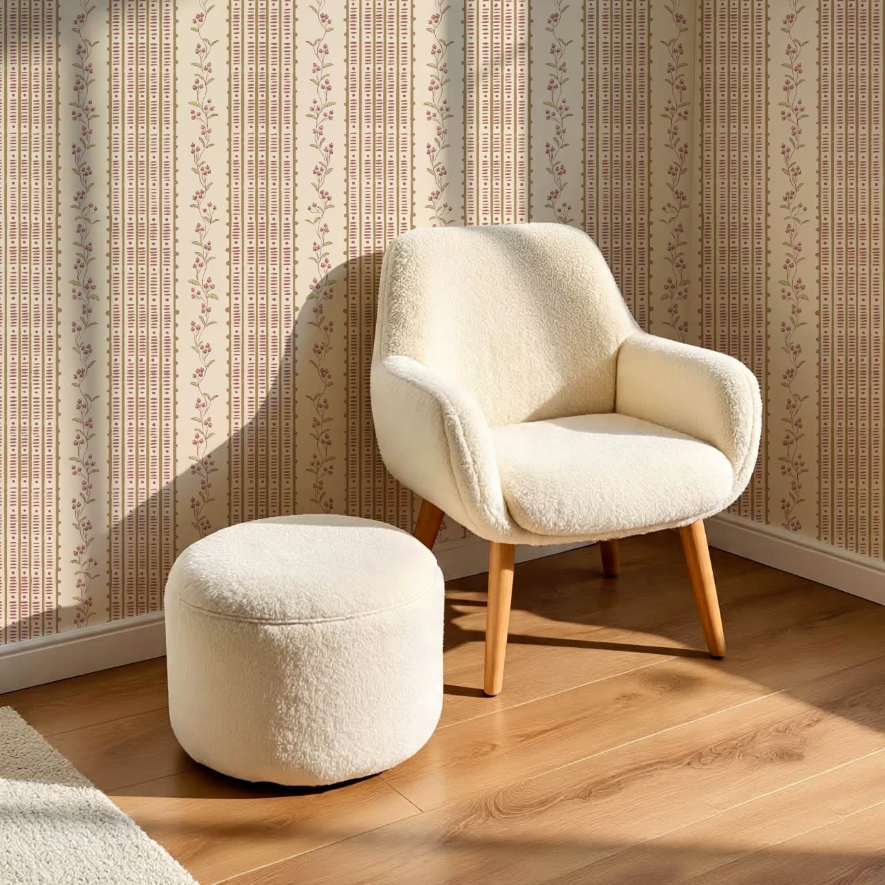 Feliciana Ticking Stripes Cream Rose Wallpaper