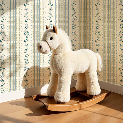 Feliciana Ticking Stripes French Blue Ivory Wallpaper