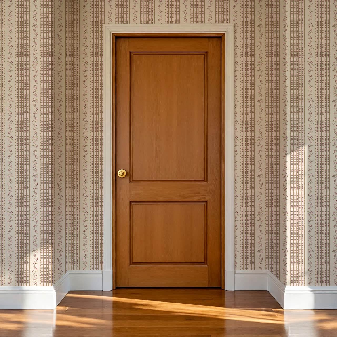 Feliciana Ticking Stripes Cream Rose Wallpaper