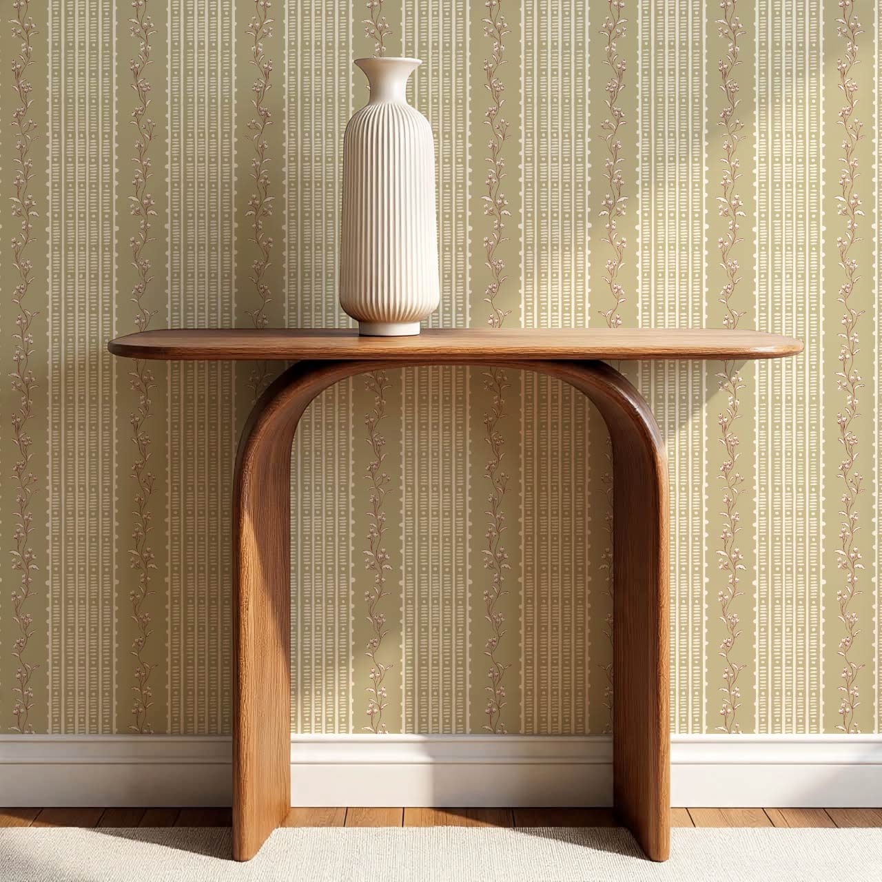 Feliciana Ticking Stripes Olive Cream Wallpaper