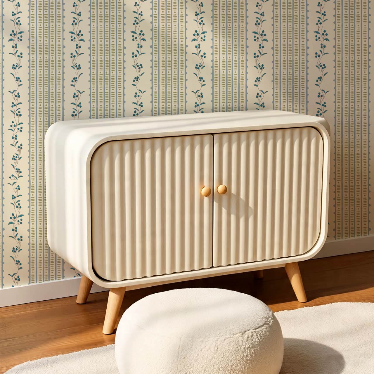 Feliciana Ticking Stripes French Blue Ivory Wallpaper