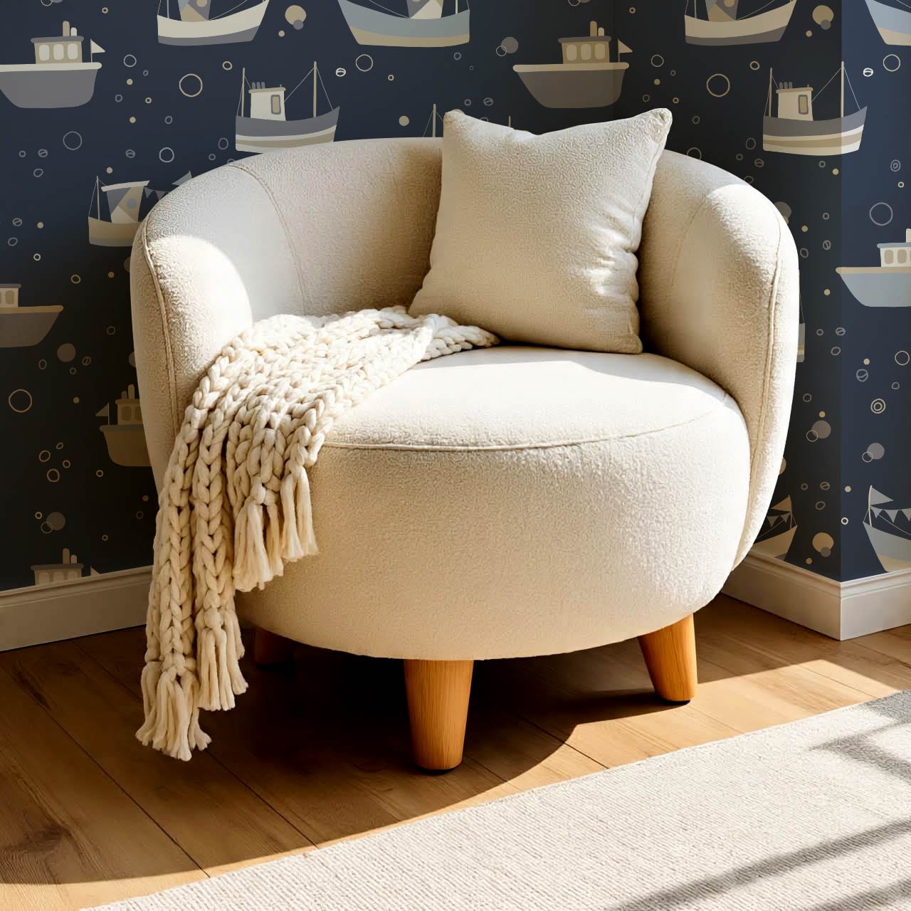 Felix Out to Sea Sailboats Blue Tan Wallpaper