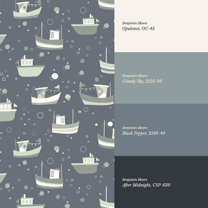 Felix Out to Sea Sailboats Blue Green Wallpaper