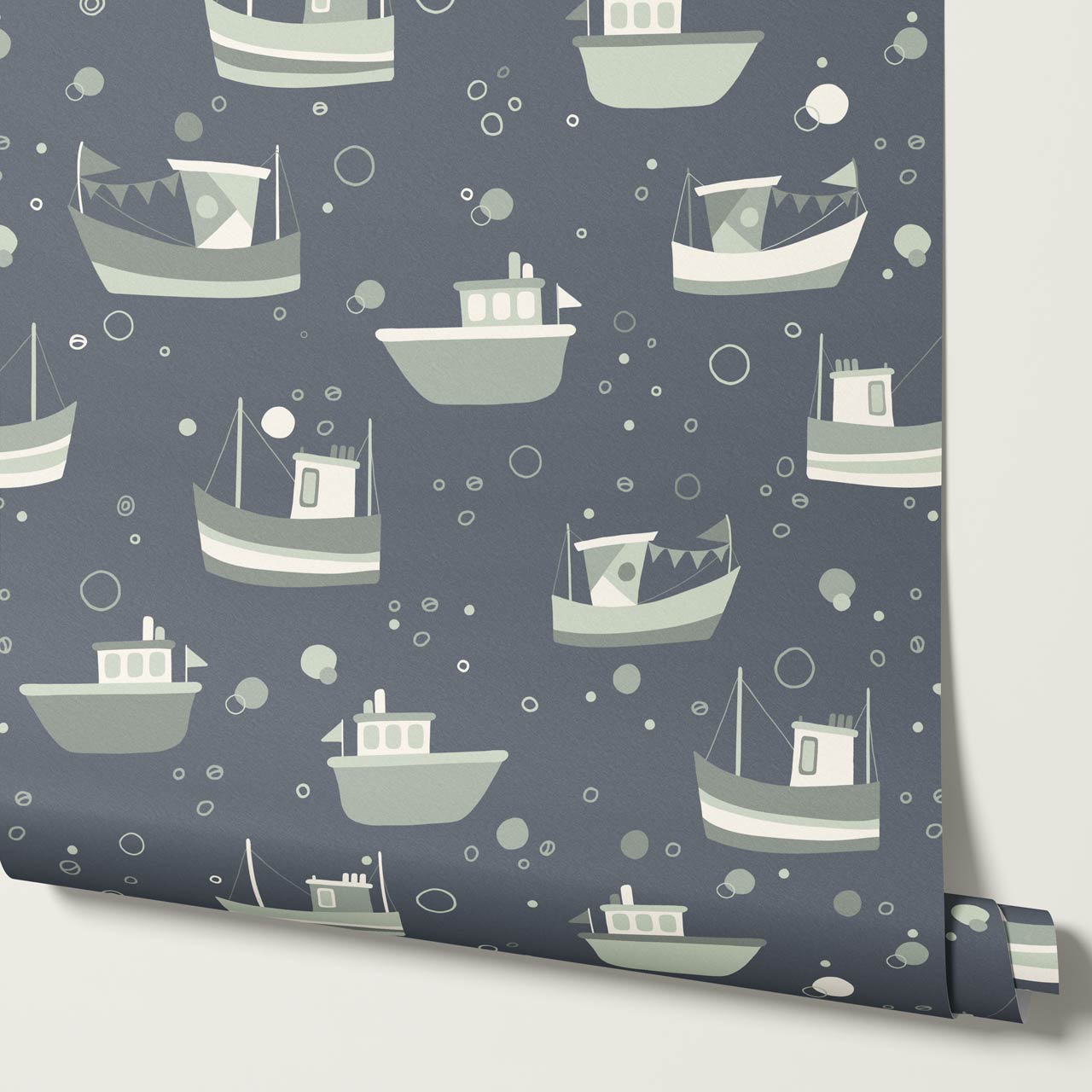 Felix Out to Sea Sailboats Blue Green Wallpaper