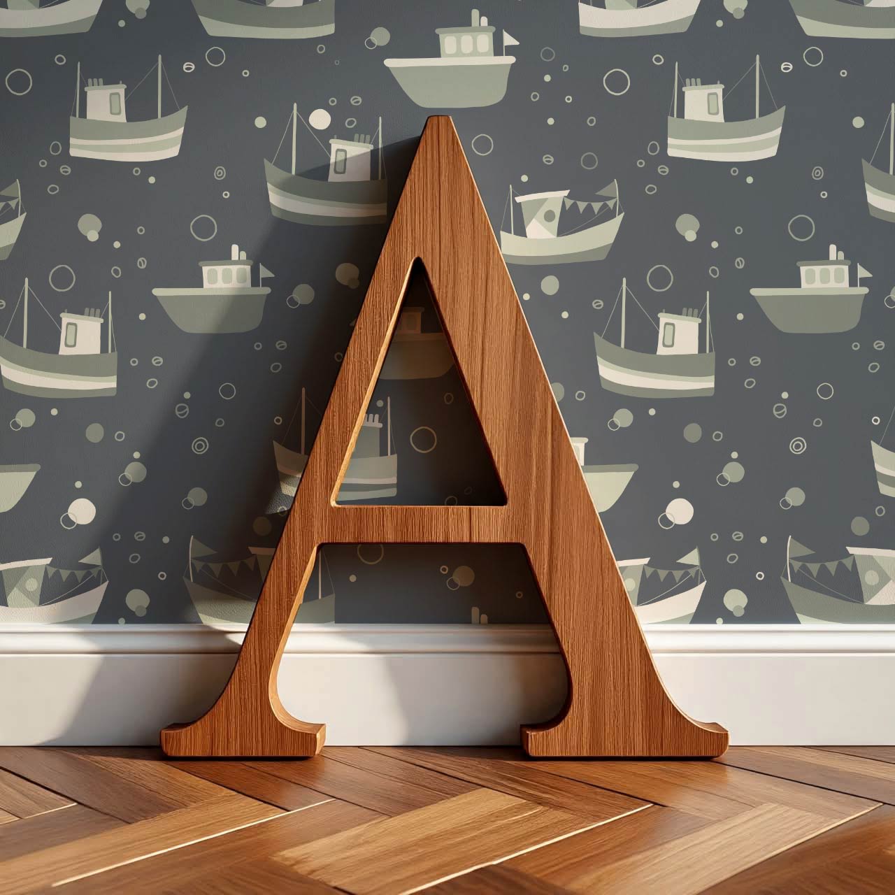 Felix Out to Sea Sailboats Blue Green Wallpaper