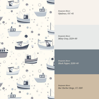 Felix Out to Sea Sailboats Cream Blue Wallpaper