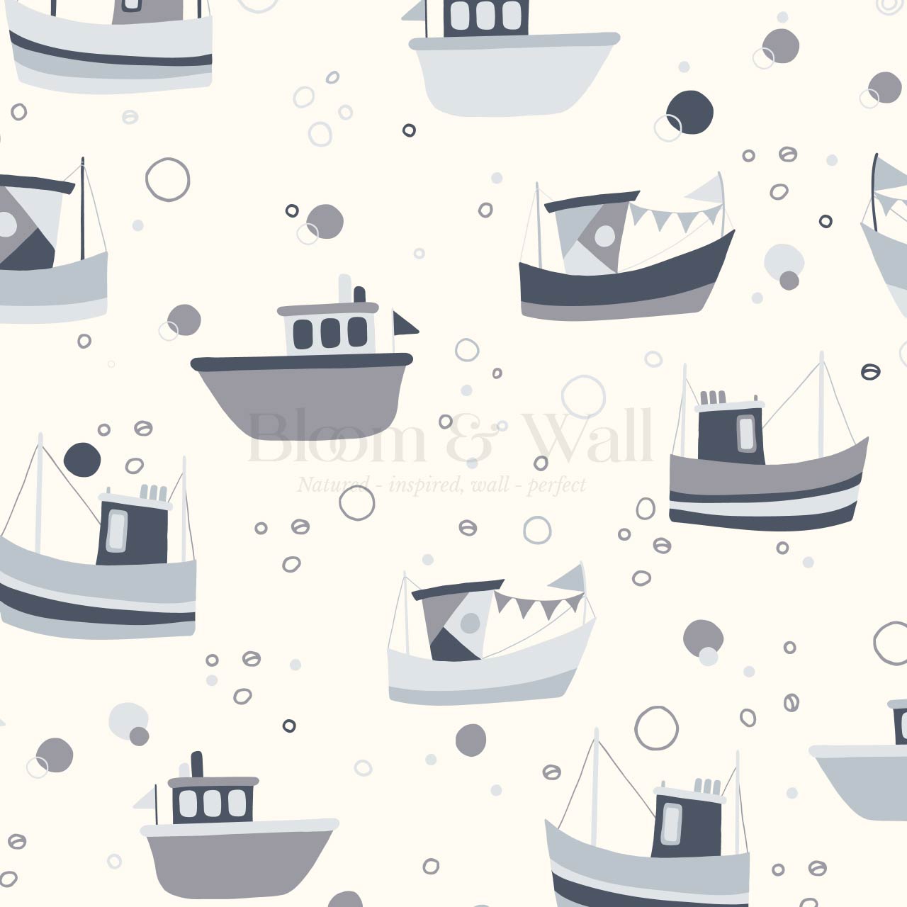 Felix Out to Sea Sailboats Cream Blue Wallpaper