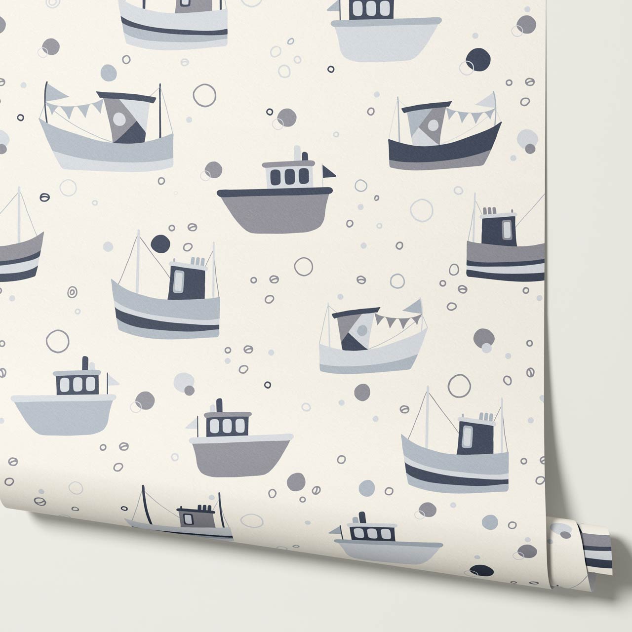 Felix Out to Sea Sailboats Cream Blue Wallpaper