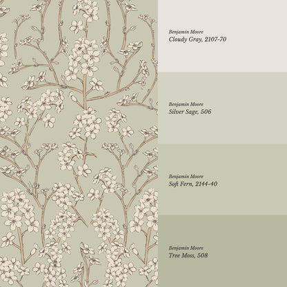 Fiammette Cottage Florals Sage Ivory Wallpaper