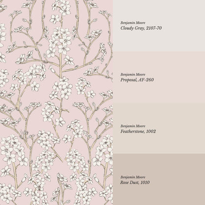 Fiammette Cottage Florals Soft Berry Cream Wallpaper
