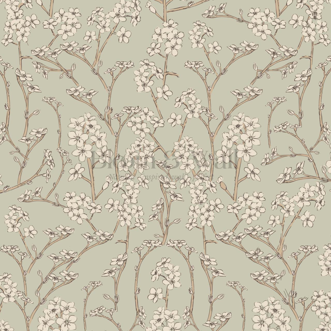 Fiammette Cottage Florals Sage Ivory Wallpaper