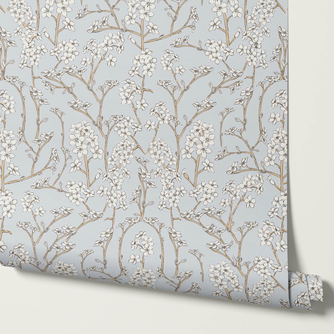 Fiammette Cottage Florals Baby Blue Cream Wallpaper