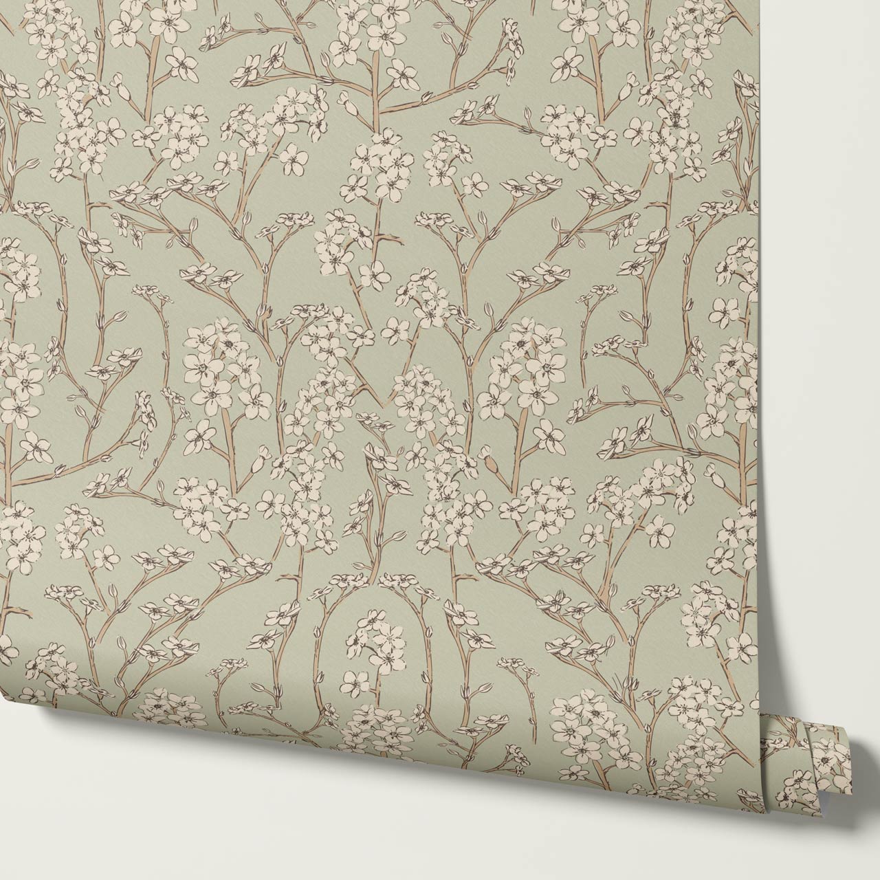 Fiammette Cottage Florals Sage Ivory Wallpaper