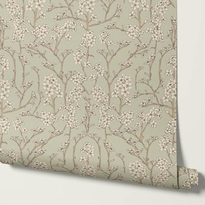 Fiammette Cottage Florals Sage Ivory Wallpaper