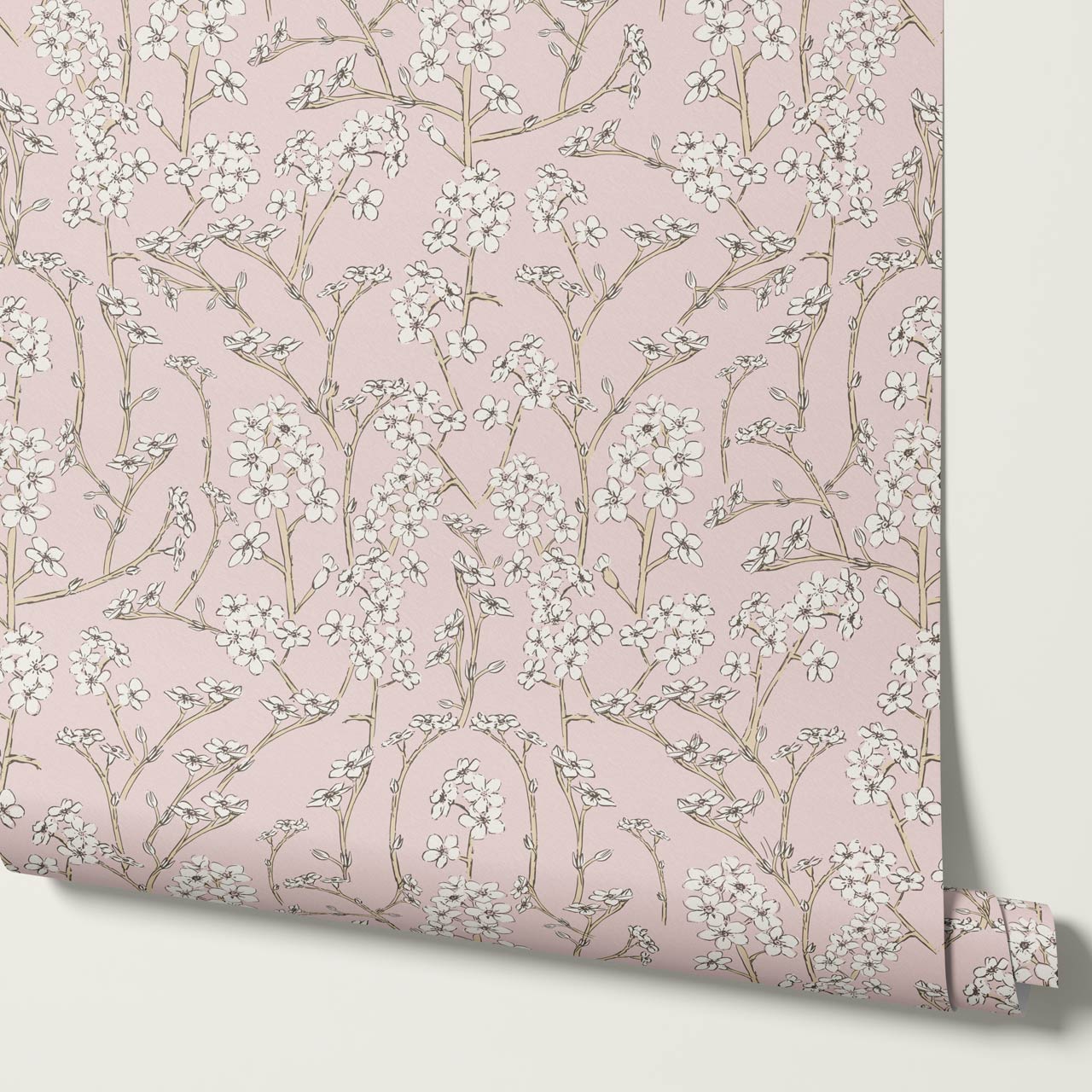 Fiammette Cottage Florals Soft Berry Cream Wallpaper