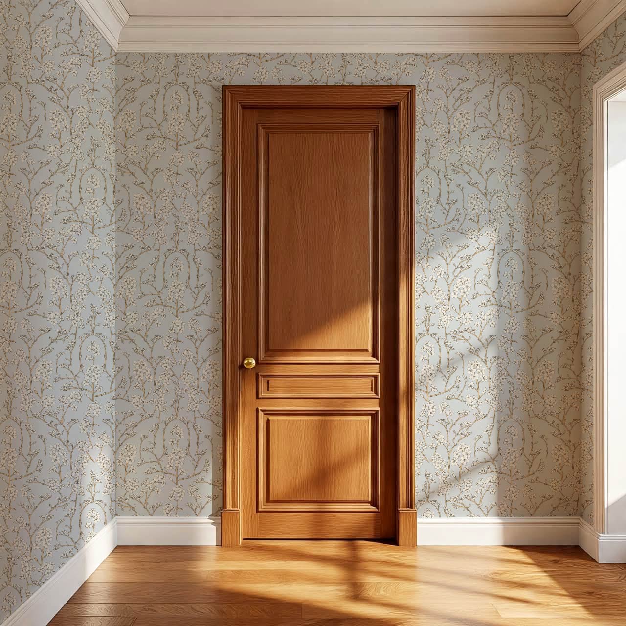 Fiammette Cottage Florals Baby Blue Cream Wallpaper