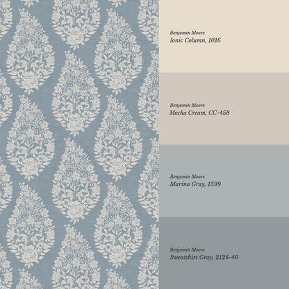 Fida Heirloom Paisley Dusty Blue Dove Gray Wallpaper