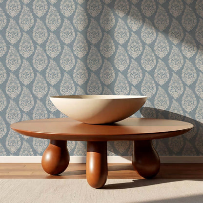 Fida Heirloom Paisley Dusty Blue Dove Gray Wallpaper